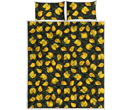 Yellow Mango Fruit Pattern Print Quilt Bed Set