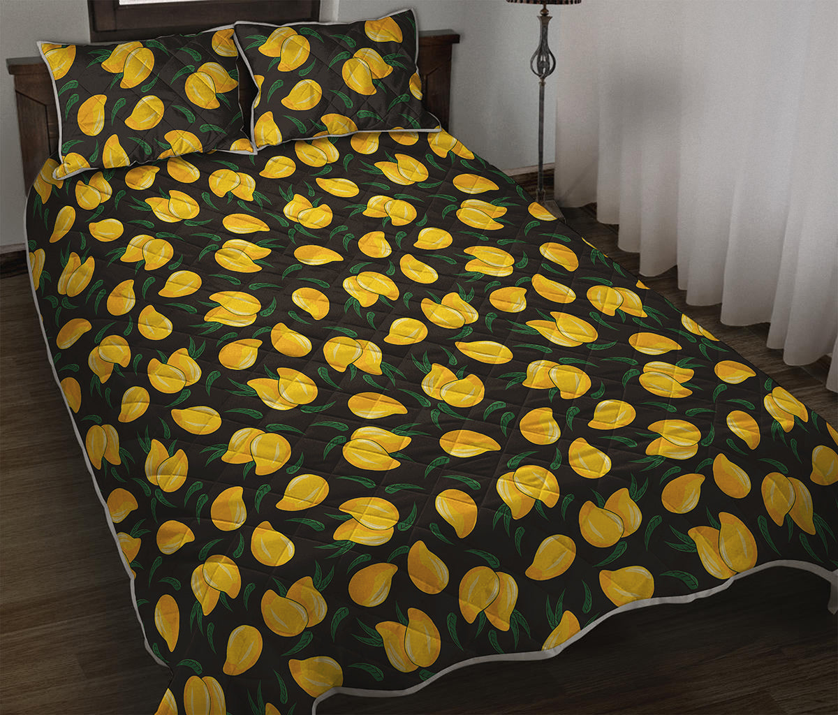 Yellow Mango Fruit Pattern Print Quilt Bed Set
