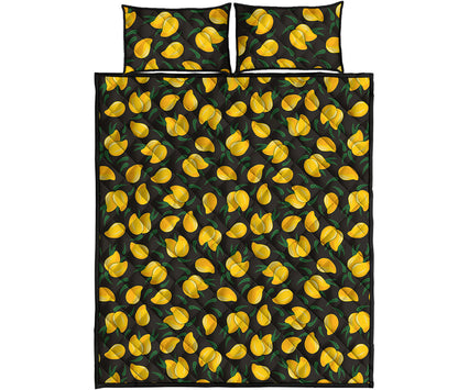 Yellow Mango Fruit Pattern Print Quilt Bed Set