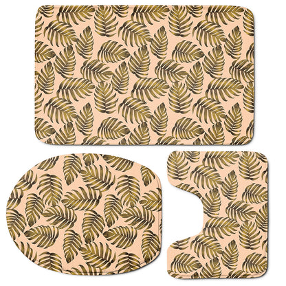 Yellow Monstera Leaves Pattern Print 3 Piece Bath Mat Set