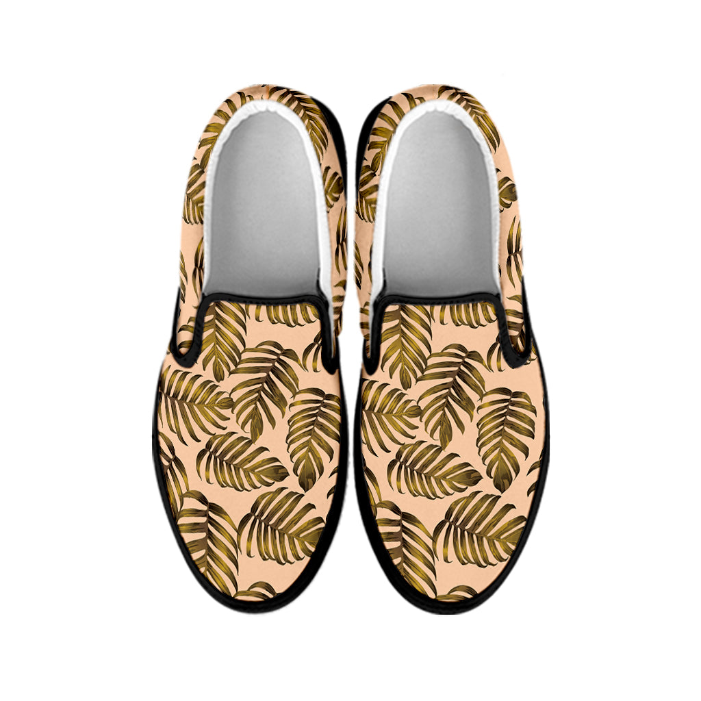 Yellow Monstera Leaves Pattern Print Black Slip On Shoes