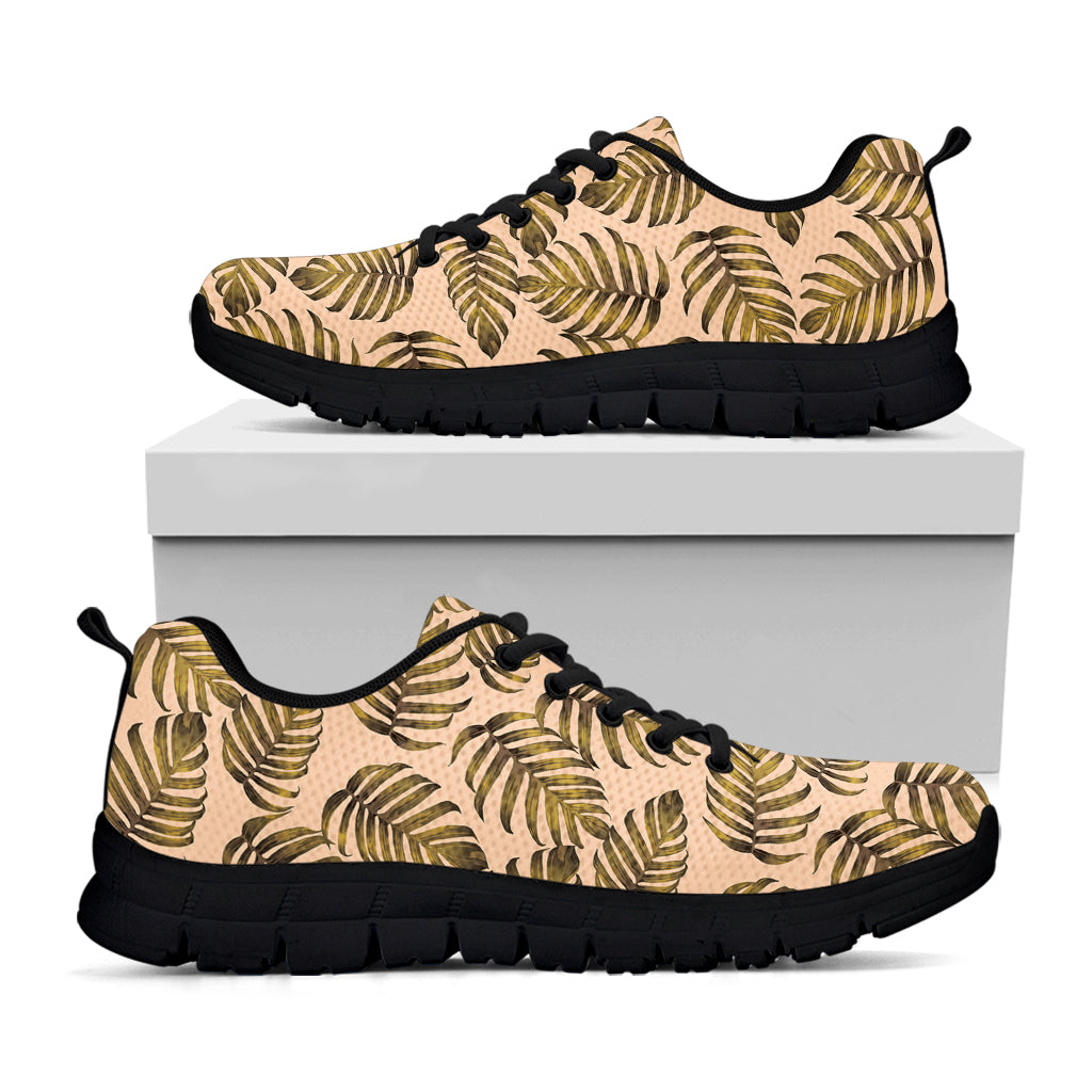 Yellow Monstera Leaves Pattern Print Black Sneakers