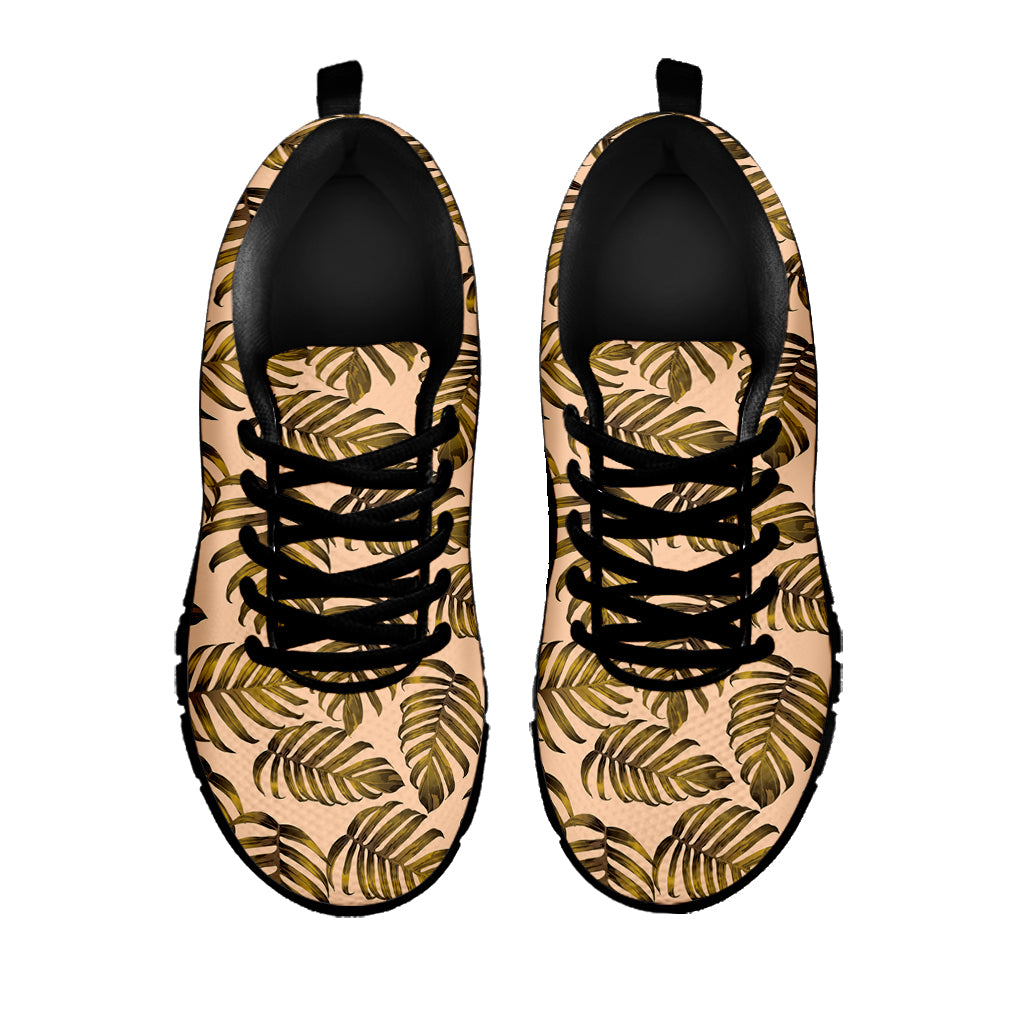 Yellow Monstera Leaves Pattern Print Black Sneakers