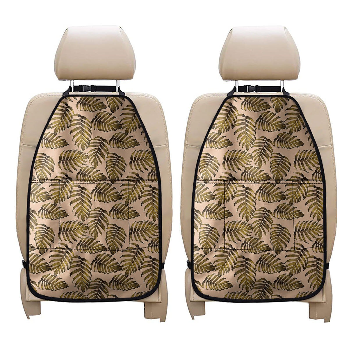 Yellow Monstera Leaves Pattern Print Car Seat Organizers
