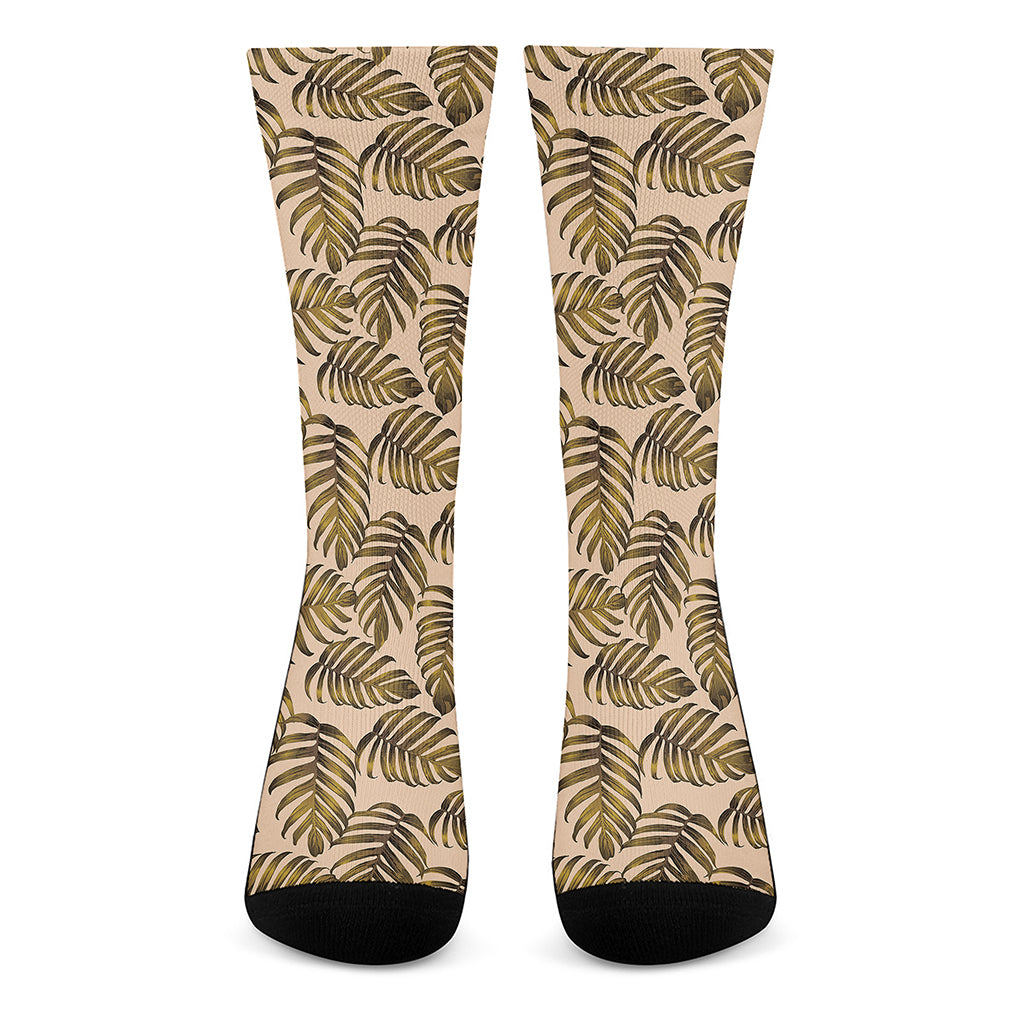 Yellow Monstera Leaves Pattern Print Crew Socks