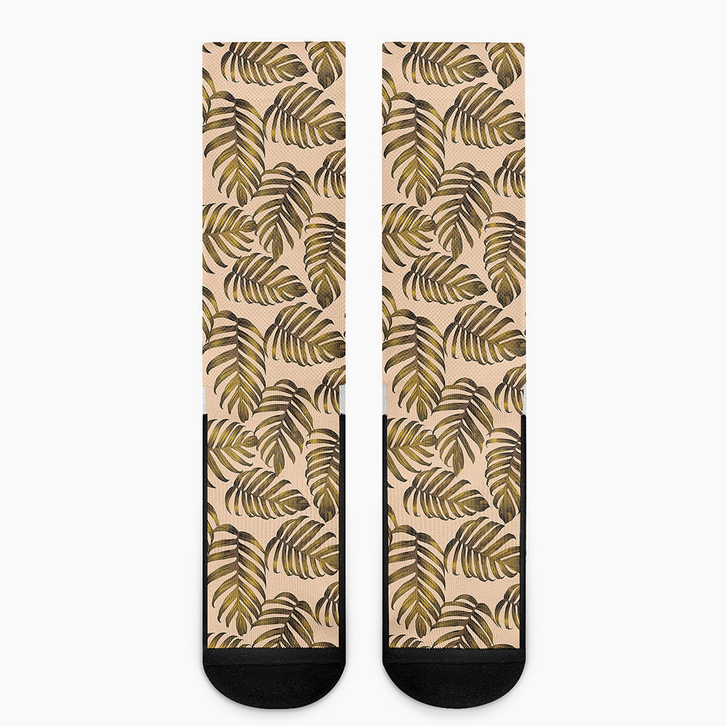 Yellow Monstera Leaves Pattern Print Crew Socks