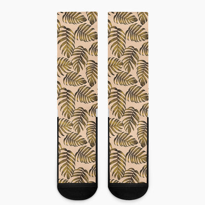 Yellow Monstera Leaves Pattern Print Crew Socks