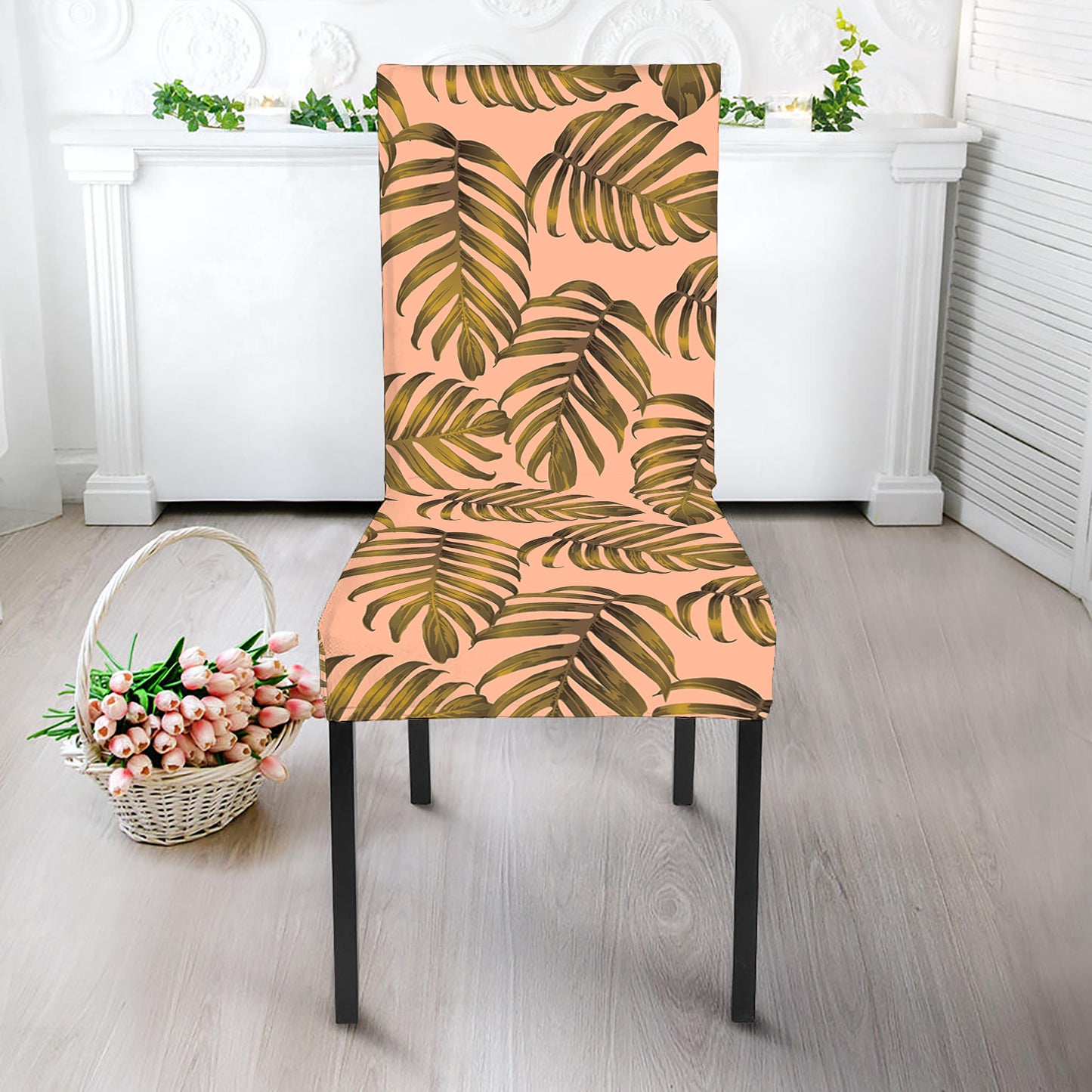 Yellow Monstera Leaves Pattern Print Dining Chair Slipcover