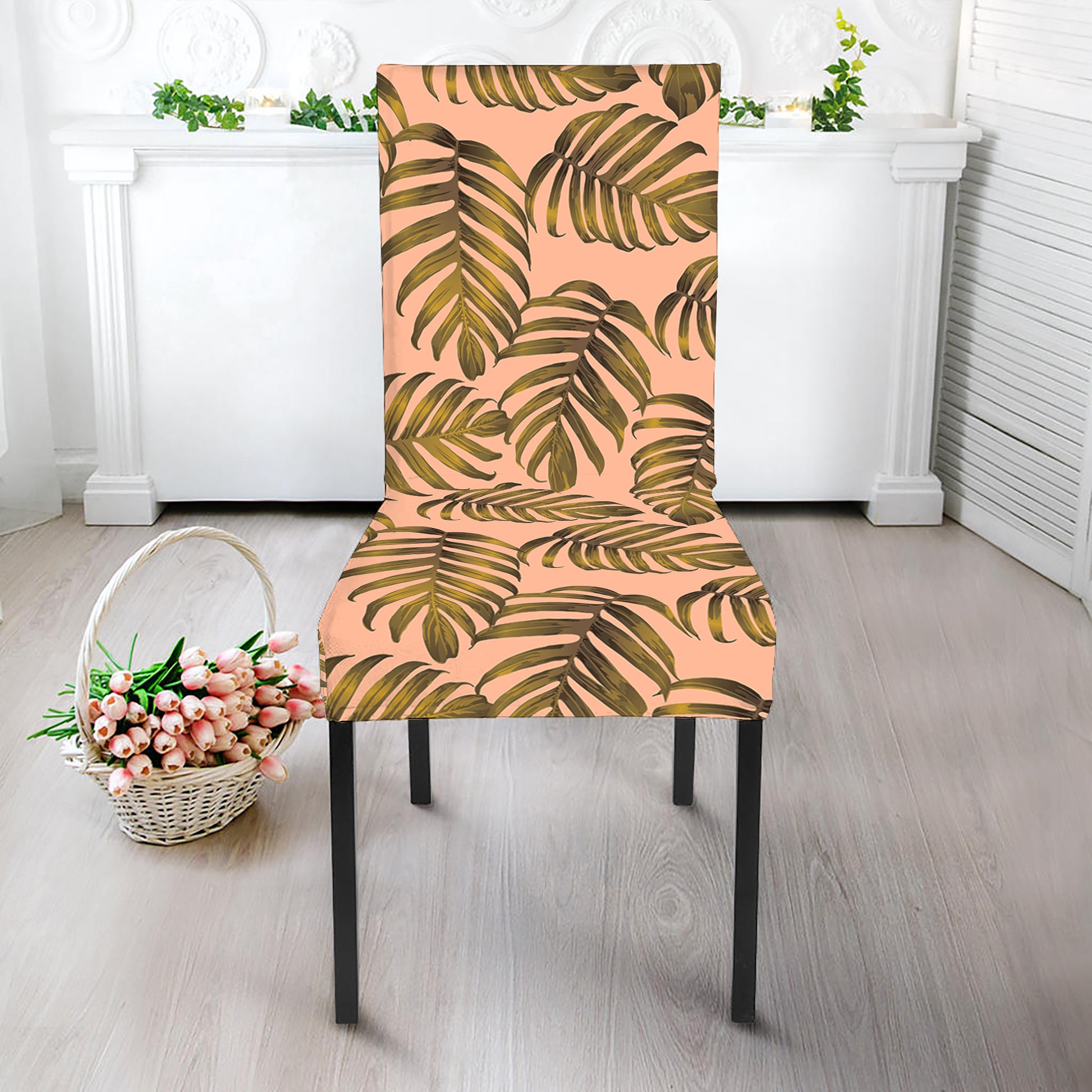 Yellow Monstera Leaves Pattern Print Dining Chair Slipcover