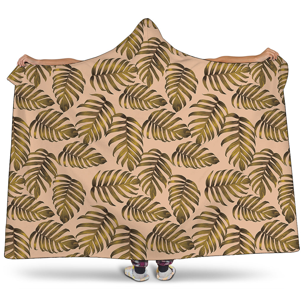 Yellow Monstera Leaves Pattern Print Hooded Blanket