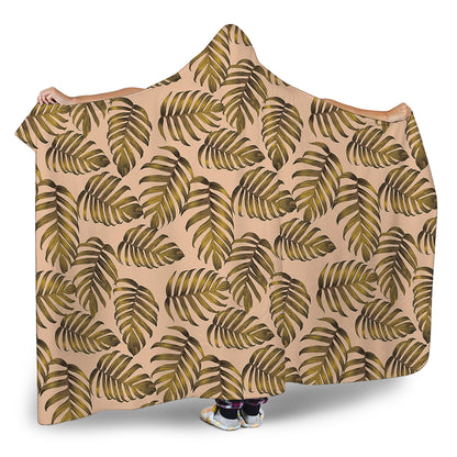 Yellow Monstera Leaves Pattern Print Hooded Blanket