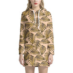 Yellow Monstera Leaves Pattern Print Hoodie Dress
