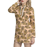Yellow Monstera Leaves Pattern Print Hoodie Dress