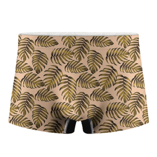 Yellow Monstera Leaves Pattern Print Men's Boxer Briefs