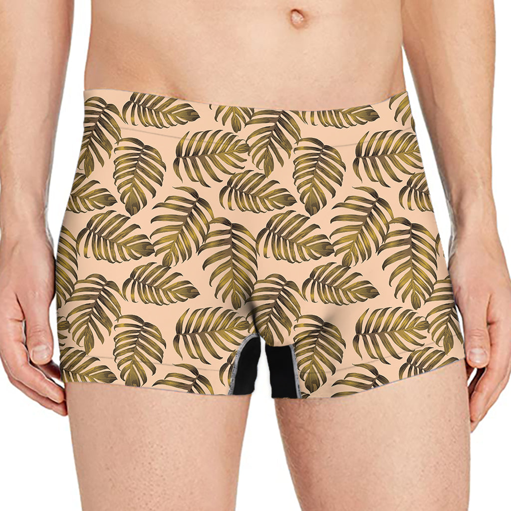 Yellow Monstera Leaves Pattern Print Men's Boxer Briefs