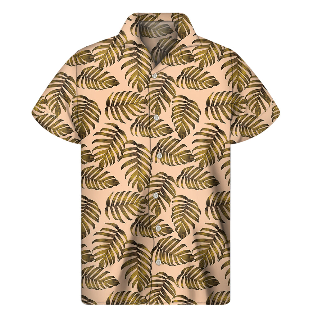 Yellow Monstera Leaves Pattern Print Men's Short Sleeve Shirt