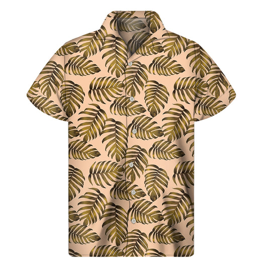 Yellow Monstera Leaves Pattern Print Men's Short Sleeve Shirt