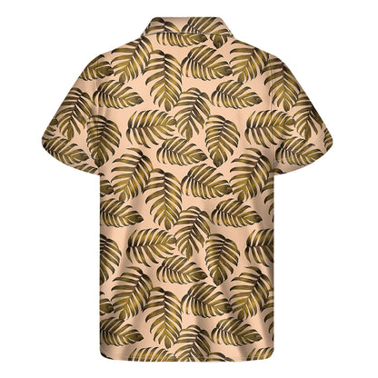 Yellow Monstera Leaves Pattern Print Men's Short Sleeve Shirt