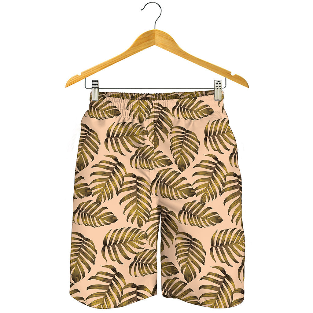 Yellow Monstera Leaves Pattern Print Men's Shorts