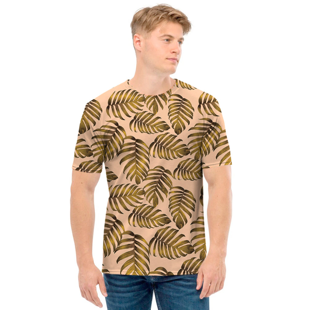 Yellow Monstera Leaves Pattern Print Men's T-Shirt