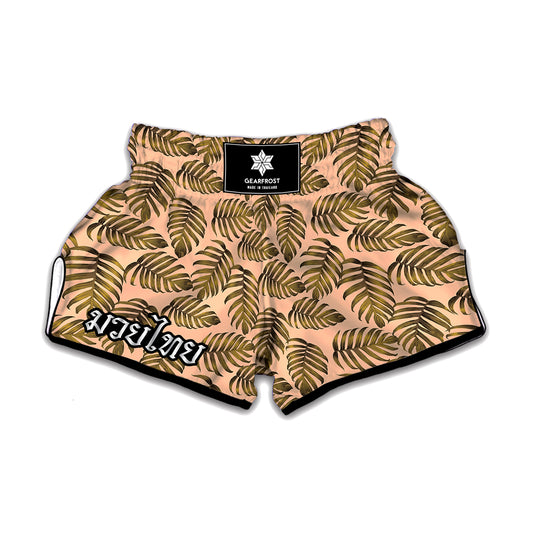 Yellow Monstera Leaves Pattern Print Muay Thai Boxing Shorts