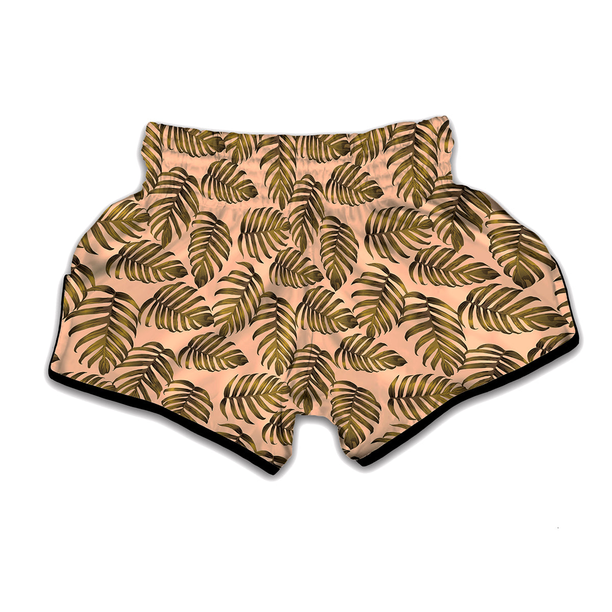 Yellow Monstera Leaves Pattern Print Muay Thai Boxing Shorts