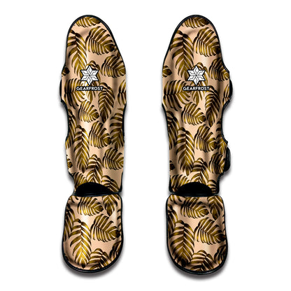Yellow Monstera Leaves Pattern Print Muay Thai Shin Guard