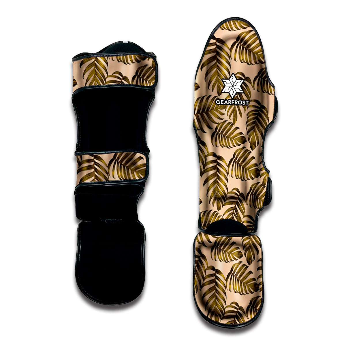 Yellow Monstera Leaves Pattern Print Muay Thai Shin Guard