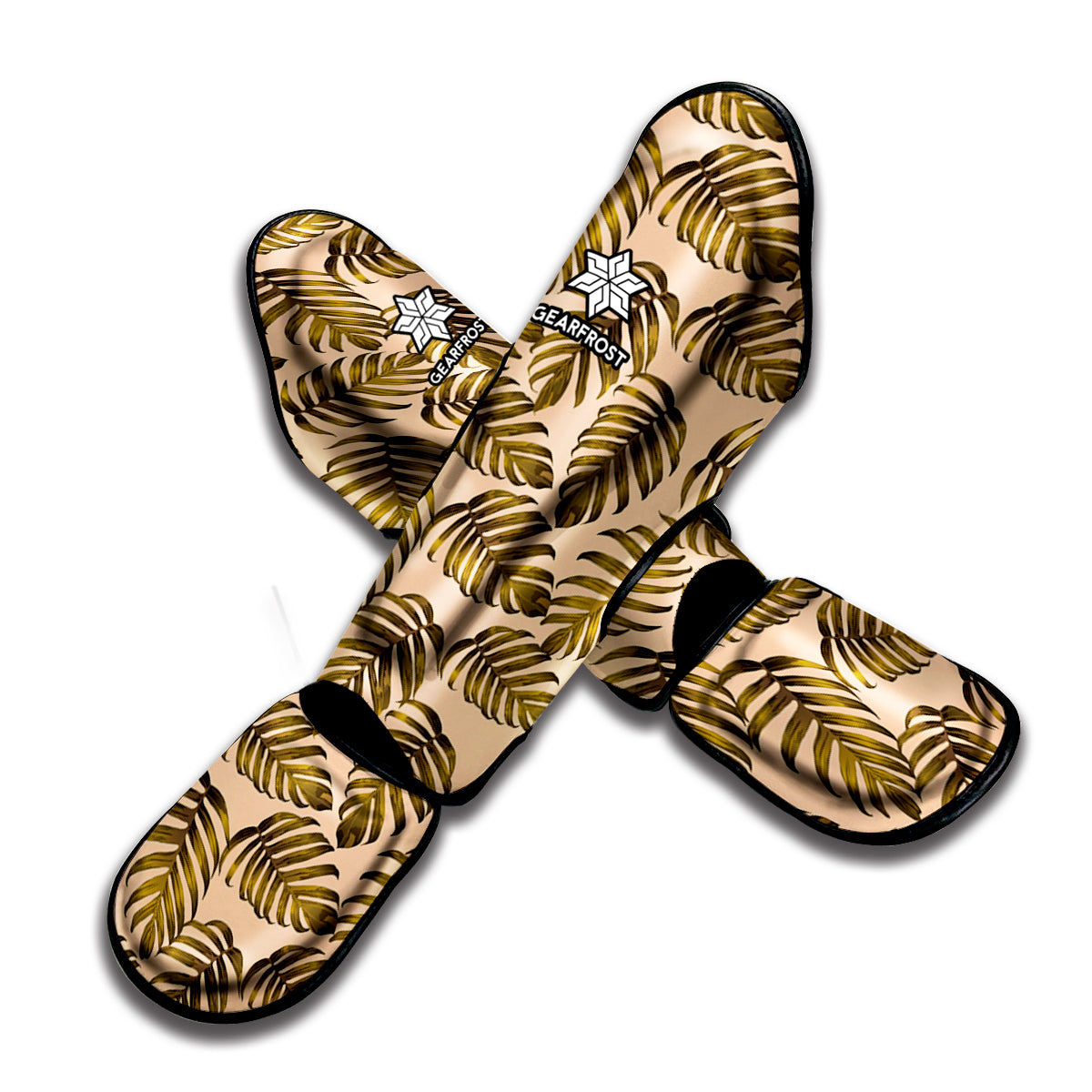 Yellow Monstera Leaves Pattern Print Muay Thai Shin Guard