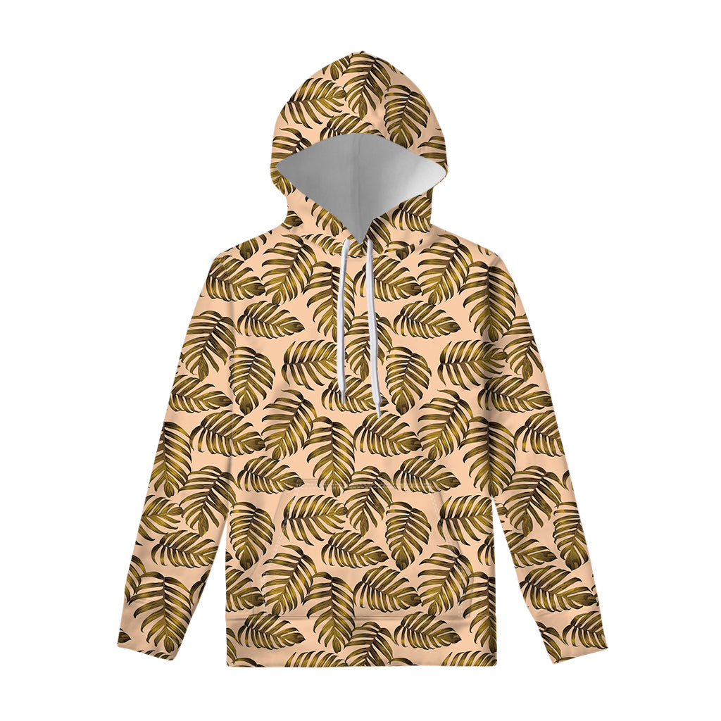 Yellow Monstera Leaves Pattern Print Pullover Hoodie