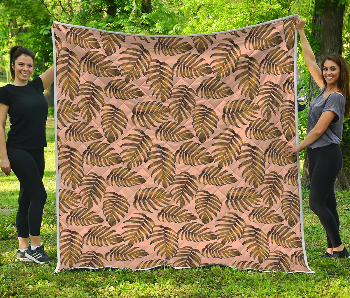 Yellow Monstera Leaves Pattern Print Quilt