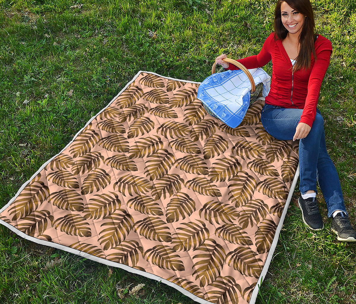 Yellow Monstera Leaves Pattern Print Quilt