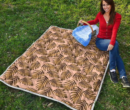 Yellow Monstera Leaves Pattern Print Quilt