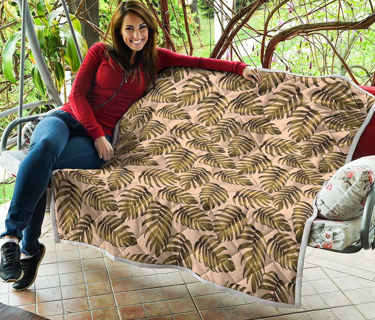 Yellow Monstera Leaves Pattern Print Quilt