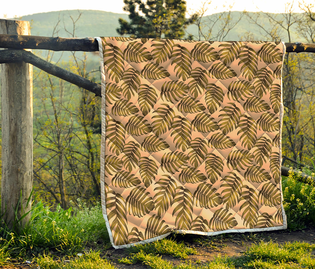 Yellow Monstera Leaves Pattern Print Quilt