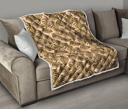 Yellow Monstera Leaves Pattern Print Quilt