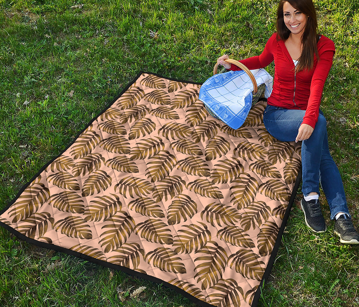 Yellow Monstera Leaves Pattern Print Quilt