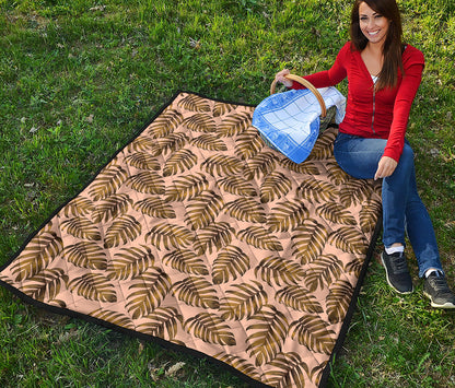 Yellow Monstera Leaves Pattern Print Quilt