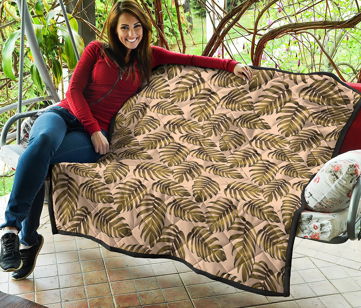 Yellow Monstera Leaves Pattern Print Quilt