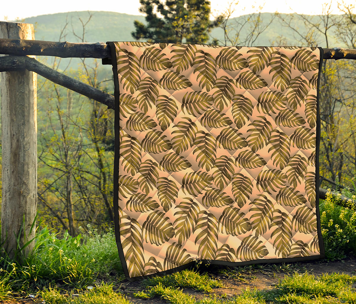 Yellow Monstera Leaves Pattern Print Quilt