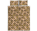 Yellow Monstera Leaves Pattern Print Quilt Bed Set
