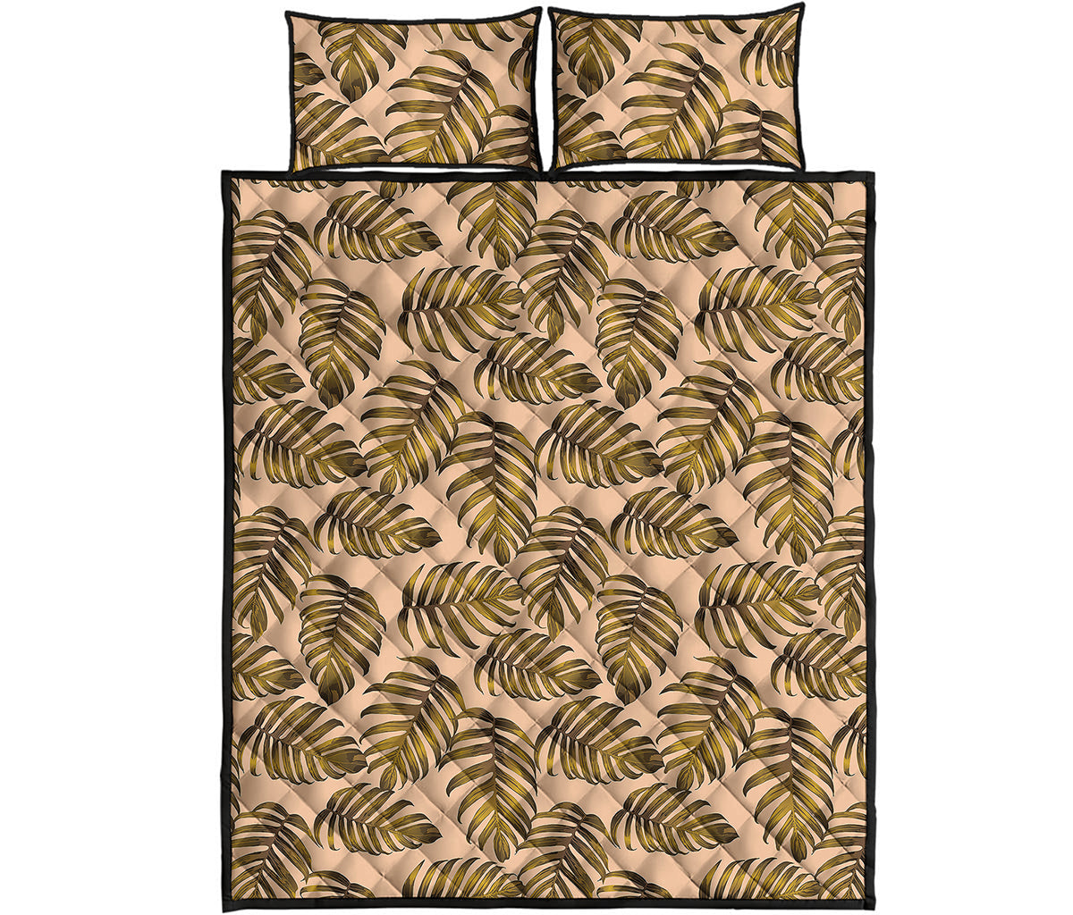 Yellow Monstera Leaves Pattern Print Quilt Bed Set