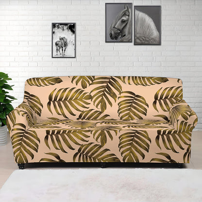 Yellow Monstera Leaves Pattern Print Sofa Cover