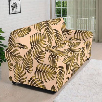 Yellow Monstera Leaves Pattern Print Sofa Cover
