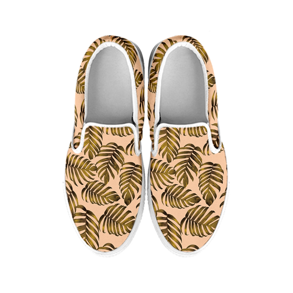 Yellow Monstera Leaves Pattern Print White Slip On Shoes