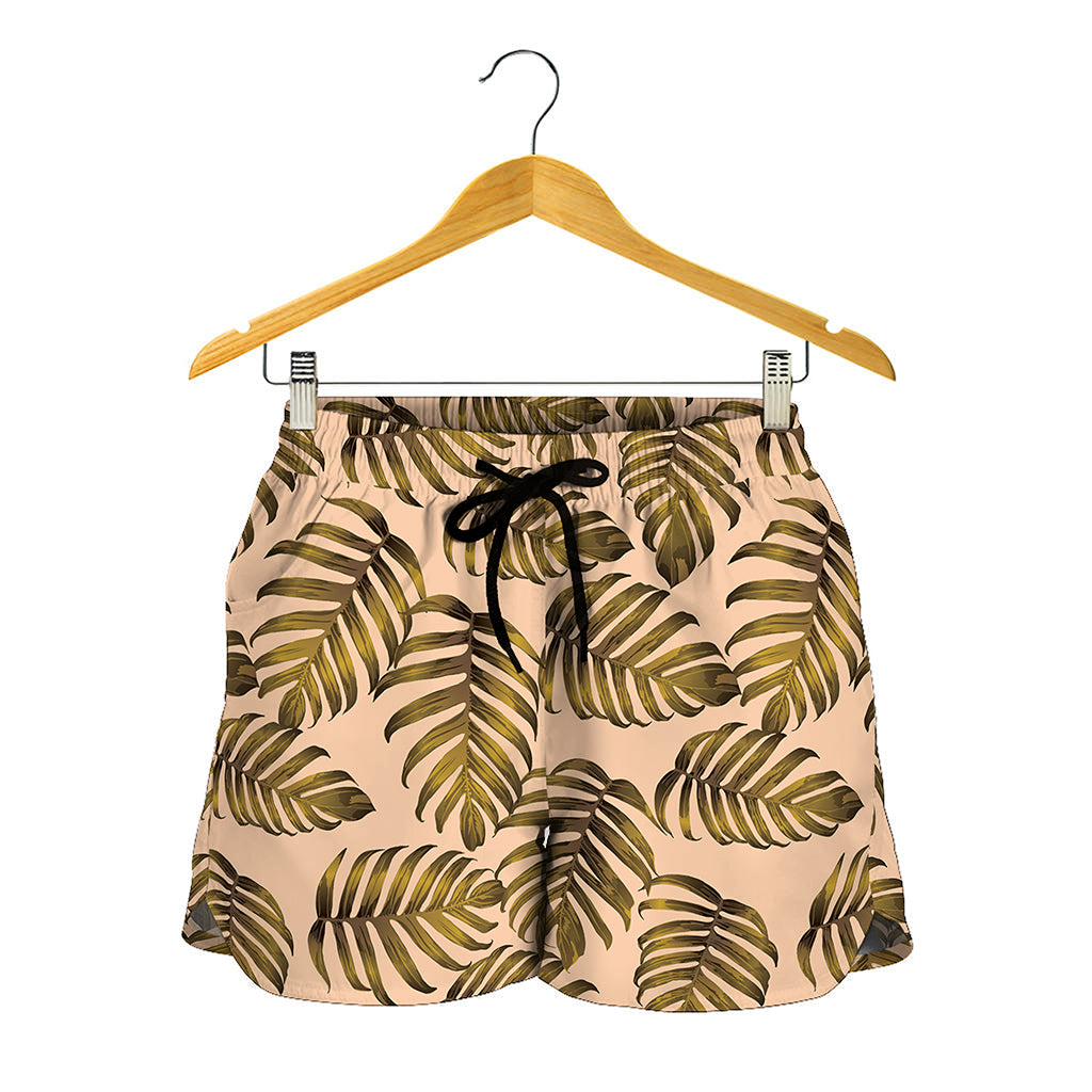 Yellow Monstera Leaves Pattern Print Women's Shorts