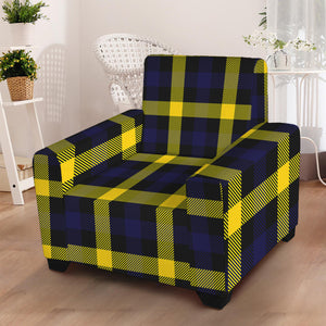 Yellow Navy And Black Plaid Print Armchair Slipcover