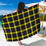 Yellow Navy And Black Plaid Print Beach Sarong Wrap