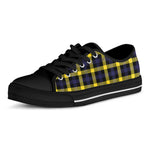 Yellow Navy And Black Plaid Print Black Low Top Shoes