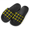Yellow Navy And Black Plaid Print Black Slide Sandals